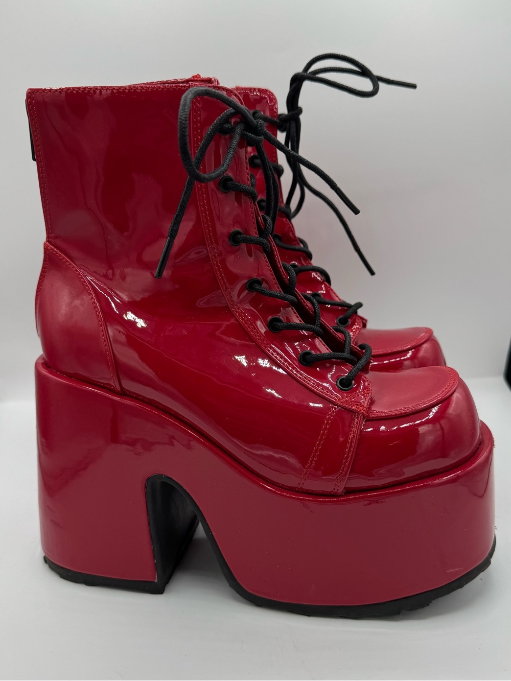 Demonia dolls kill Camel 203 Red Patent Platform Ankle Boots size 9 rave scene